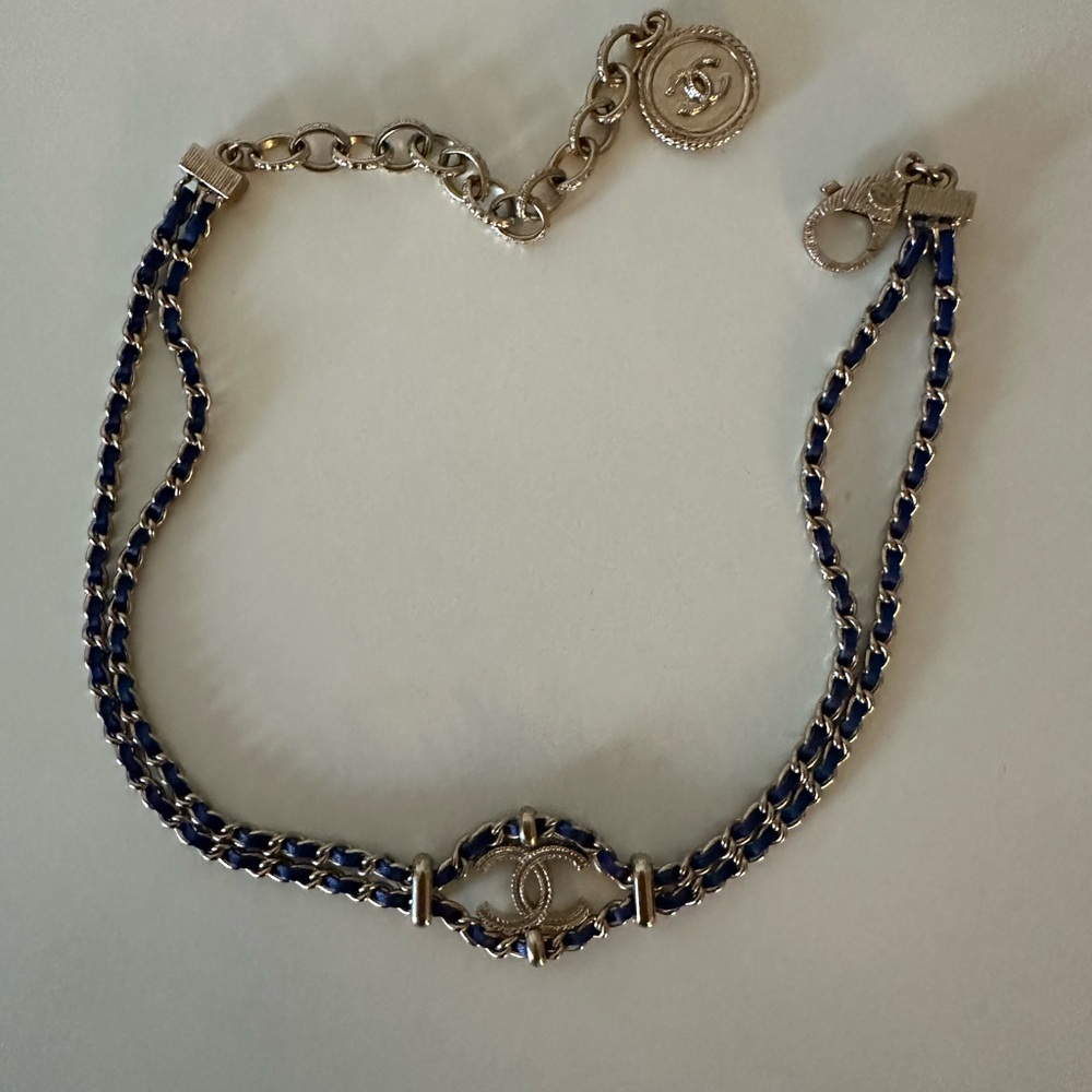 CHANEL Silver and Blue Double Chain Bracelet